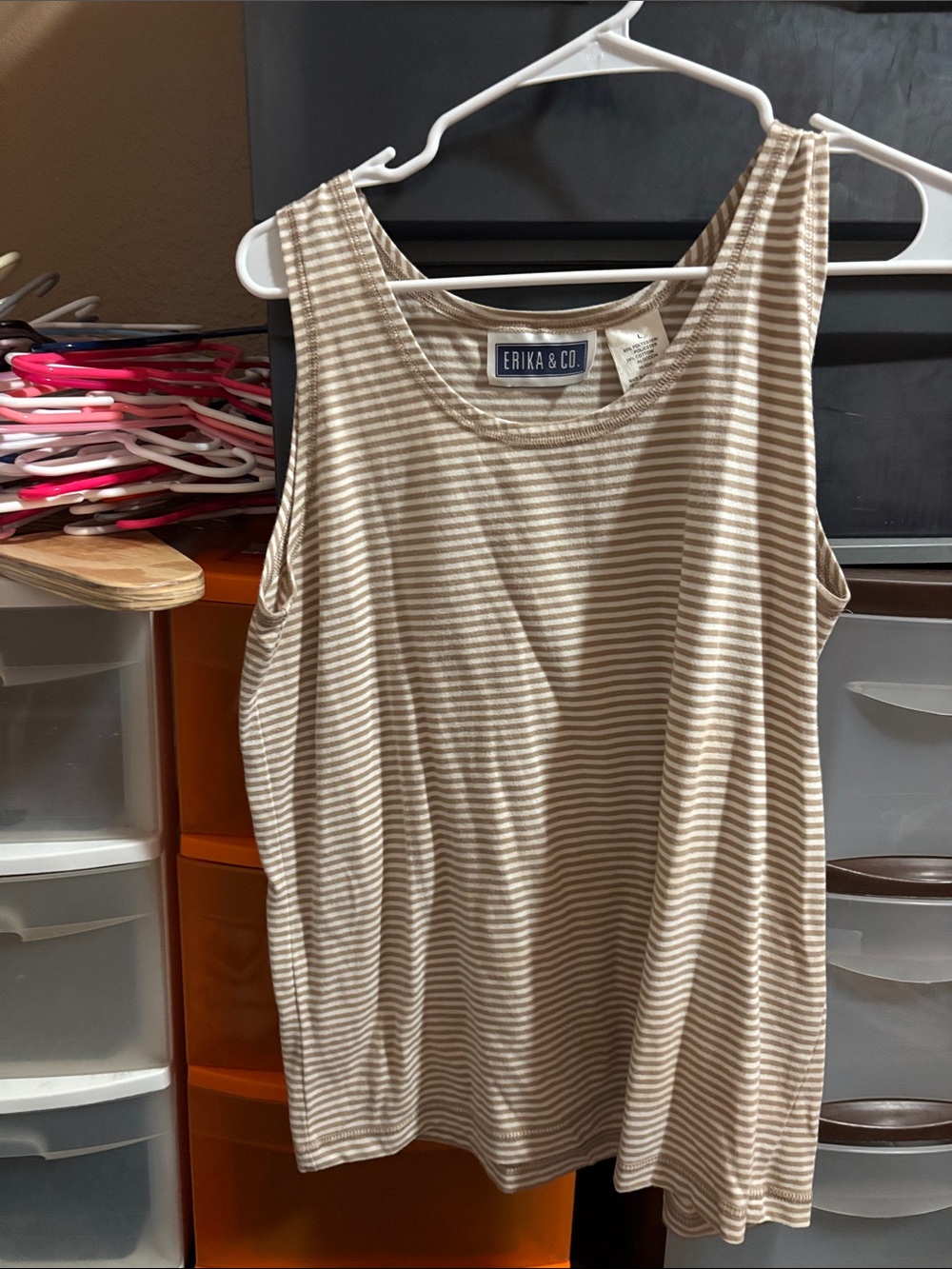 Erika & Co. Beige Striped Tank Top - Casual Scoop Neck